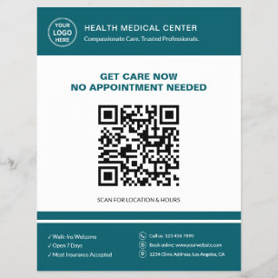 Prospectus 21,6 Cm X 24,94 Cm Clinique médicale QR Soins urgents sans rendez-vou