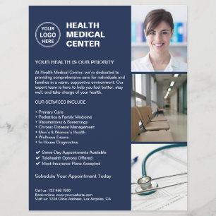 Prospectus 21,6 Cm X 24,94 Cm Clinique moderne Docteur en santé Logo Marine Bleu