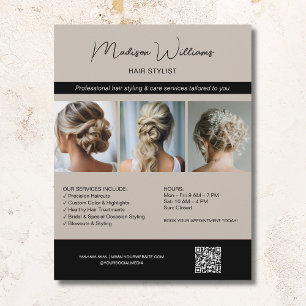 Prospectus 21,6 Cm X 24,94 Cm Coiffeur Salon de coiffure 3 Photos QR Beige