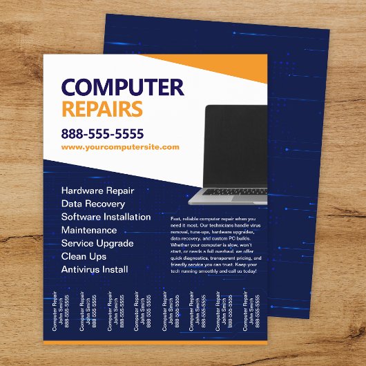 Prospectus 21,6 Cm X 24,94 Cm Computer Repairs with Tear Offs Flyer Template
