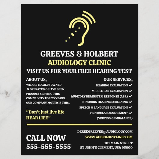 Prospectus 21,6 Cm X 24,94 Cm Conception d'aide auditive, audiologiste, Clinique (Devant)