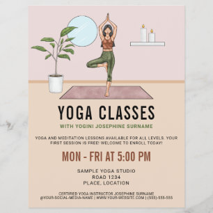 Prospectus 21,6 Cm X 24,94 Cm Cours de Yoga Posture de l'Arbre Leçons de Yogini