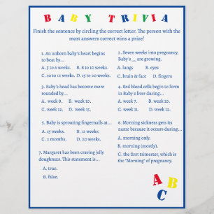 Prospectus 21,6 Cm X 24,94 Cm Dépliant du jeu de questions-réponses ABC Baby