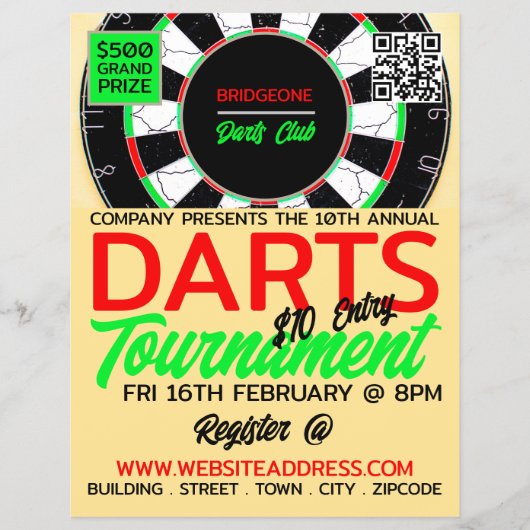Prospectus 21,6 Cm X 24,94 Cm Dessin, Darts Tournament Publicité (Devant)