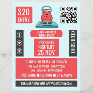 Prospectus 21,6 Cm X 24,94 Cm DJ au Deck Cartoon, Professional DJ Advert