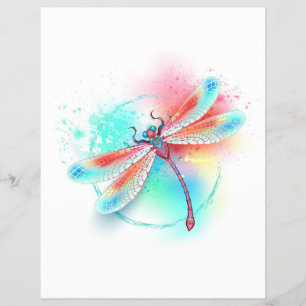 Prospectus 21,6 Cm X 24,94 Cm Dragonfly rouge sur l'arrière - plan aquarelle