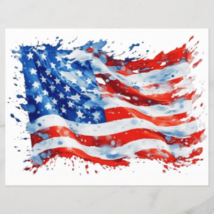 Prospectus 21,6 Cm X 24,94 Cm Drapeau américain USA Aquarelle 4 juillet