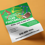 Prospectus 21,6 Cm X 24,94 Cm Drapeau Football League Personnalisable<br><div class="desc">Faites la promotion de votre ligue de football drapeau avec ce flyer facile à personnaliser. Tout le texte de ce dépliant est prêt à être customisé avec vos propres informations. Des graphismes de couleurs vives,  dont un football et des ceintures de drapeau,  contribueront à attirer leur attention.</div>