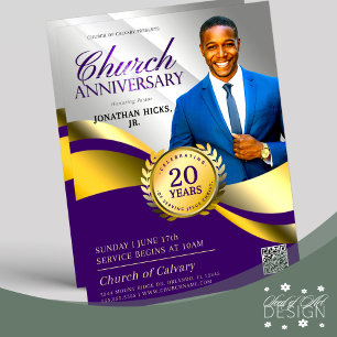 Prospectus 21,6 Cm X 24,94 Cm Église Anniversaire Pastorale Service Purple & Or