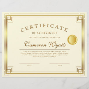 Prospectus 21,6 Cm X 24,94 Cm Elégant Gold Border Certificat de réussite