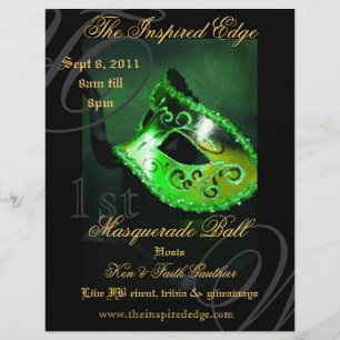 Prospectus 21,6 Cm X 24,94 Cm Elégant Green Masquerade Ball Party Événement Flye