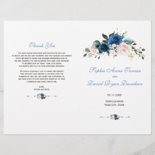 Prospectus 21,6 Cm X 24,94 Cm Élégant programme de fleurs bleu rose de la Marine