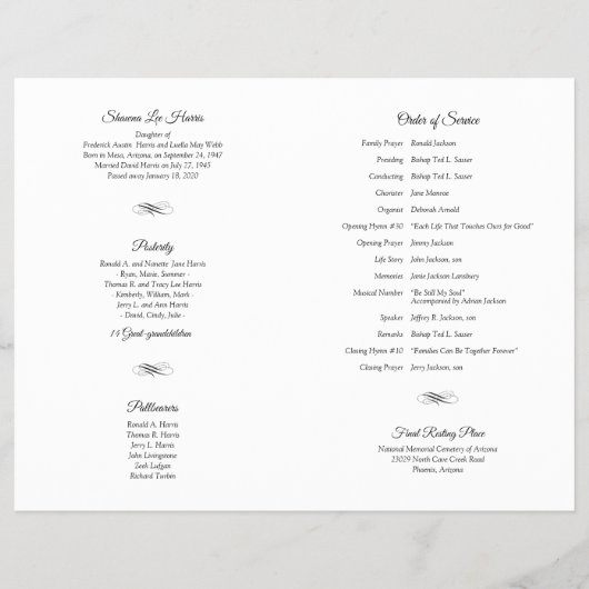 Prospectus 21,6 Cm X 24,94 Cm Élégant programme funéraire LDS (Dos)