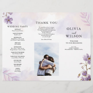 Prospectus 21,6 Cm X 24,94 Cm Élégant Purple Floral Triplé Programme de mariage