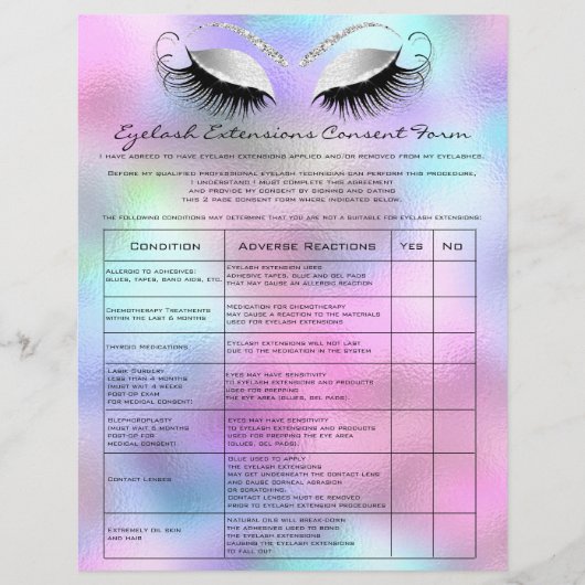 Prospectus 21,6 Cm X 24,94 Cm Eyelash Extension Responsabilité Renonciation Rose (Devant)