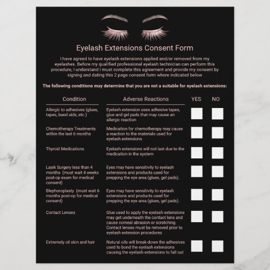 Prospectus 21,6 Cm X 24,94 Cm Eyelash Extensions Responsabilité Renonciation Noi (Devant)