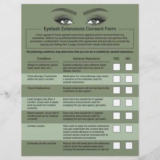 Prospectus 21,6 Cm X 24,94 Cm Eyelash Extensions Responsabilité Renonciation Sal (Devant)