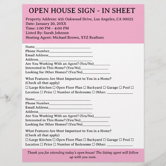 Prospectus 21,6 Cm X 24,94 Cm Feuille d'ouverture de session - Réalisateur rose (Devant)