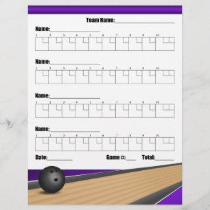 Prospectus 21,6 Cm X 24,94 Cm Feuilles de résultats de bowling d'équipe violet