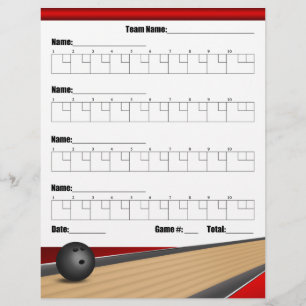 Prospectus 21,6 Cm X 24,94 Cm Feuilles de résultats de bowling Red Team