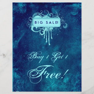 Prospectus 21,6 Cm X 24,94 Cm Floral Grunge Flyer Salon Spa Blue Denim