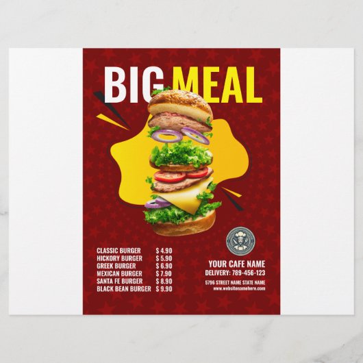 Prospectus 21,6 Cm X 24,94 Cm Flyer d'affichage du menu hamburger créatif (Dos)