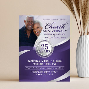 Prospectus 21,6 Cm X 24,94 Cm Flyer d'anniversaire d'église Lilac Purple & Silve