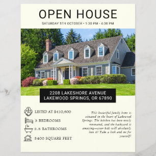Prospectus 21,6 Cm X 24,94 Cm Flyer de maison ouverte de biens immobiliers minim