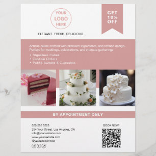 Prospectus 21,6 Cm X 24,94 Cm Flyer Entreprise Blanc Logo Personnalisé Gâteau Bo
