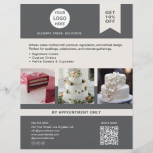Prospectus 21,6 Cm X 24,94 Cm Flyer Entreprise Gris Logo Personnalisé Gâteau Bou
