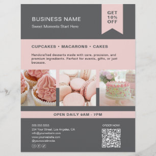 Prospectus 21,6 Cm X 24,94 Cm Flyer QR Photo personnalisé Boulangerie Gris Rose