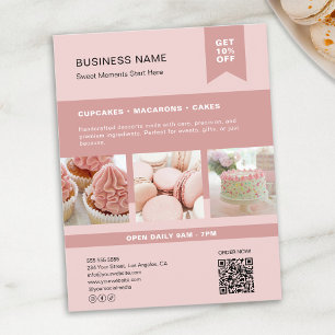 Prospectus 21,6 Cm X 24,94 Cm Flyer Rose Boulangerie QR Photo Personnalisé
