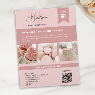 Prospectus 21,6 Cm X 24,94 Cm Flyer Rose pour Boulangerie avec Logo à Monogramme