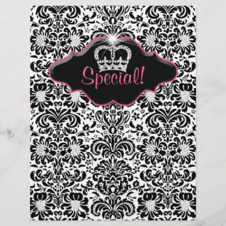 Prospectus 21,6 Cm X 24,94 Cm Flyer Salon Floral Damassé Noir Blanc Rose Couronn