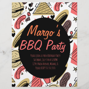 Prospectus 21,6 Cm X 24,94 Cm Flyers de burger hot-dog doodle BBQ fête d'anniver