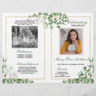 Prospectus 21,6 Cm X 24,94 Cm Funérailles Ordre du service Vie verte