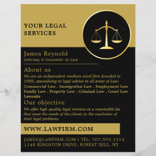Prospectus 21,6 Cm X 24,94 Cm Gold Scales of Justice, Legal Services Advertising