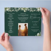 Prospectus 21,6 Cm X 24,94 Cm Greenery Lights Emerald Trifold Wedding Program (main)