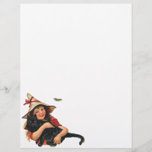 Prospectus 21,6 Cm X 24,94 Cm Halloween vintage, Sorcière fille avec chat noir