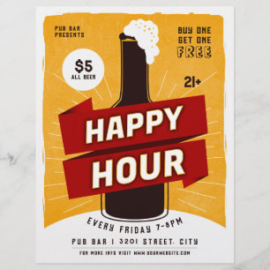 Prospectus 21,6 Cm X 24,94 Cm Happy Hour Drink Beer Ad Bar Flyer
