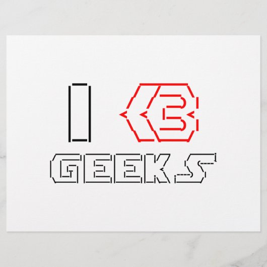 Prospectus 21,6 Cm X 24,94 Cm I Heart Geek ASCII ART (Devant)