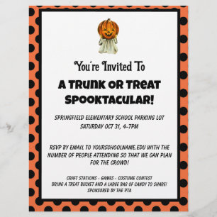 Prospectus 21,6 Cm X 24,94 Cm Invitation de fête Halloween Trunk or Treat à pois