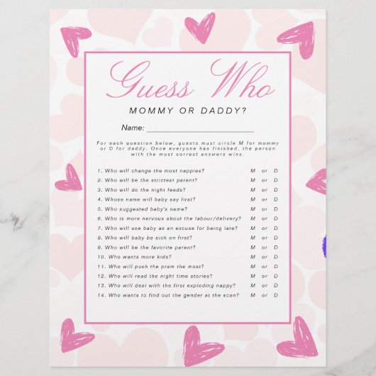 Prospectus 21,6 Cm X 24,94 Cm Jeu de Baby shower "Devinez qui" (Devant)