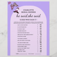 Jeu de Baby Shower Mariage Butterfly Il a dit Elle