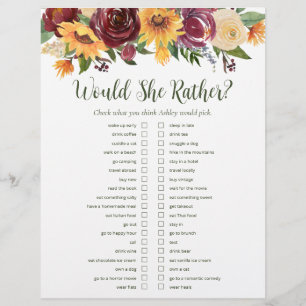 Prospectus 21,6 Cm X 24,94 Cm Jeux de Baby Shower Fleurs de Tournesol LGBTQ