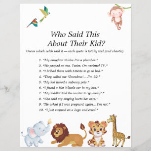 Prospectus 21,6 Cm X 24,94 Cm Jeux de Baby shower Jungle Safari