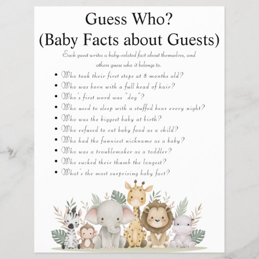 Prospectus 21,6 Cm X 24,94 Cm Jeux de Baby shower Jungle Safari (Devant)