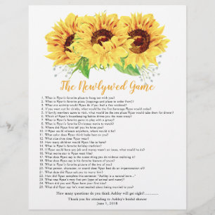 Prospectus 21,6 Cm X 24,94 Cm Jeux de Baby Shower Tournesol Jaune Mariée