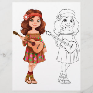 Prospectus 21,6 Cm X 24,94 Cm Jote Cartoon musique fille coloriage page