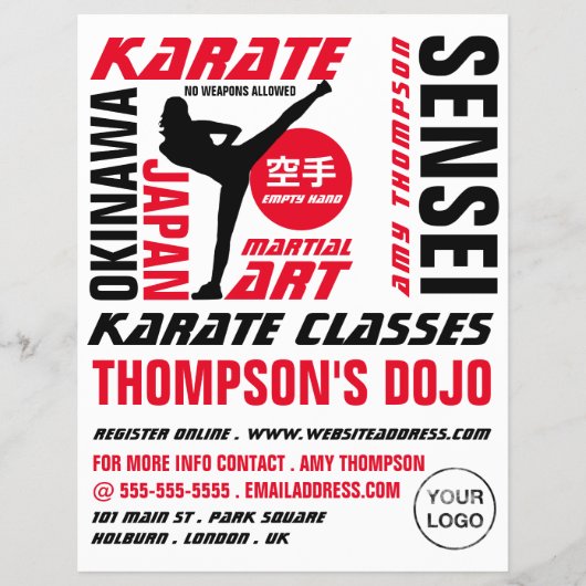 Prospectus 21,6 Cm X 24,94 Cm Karate Design, Karate Class Publicité (Devant)